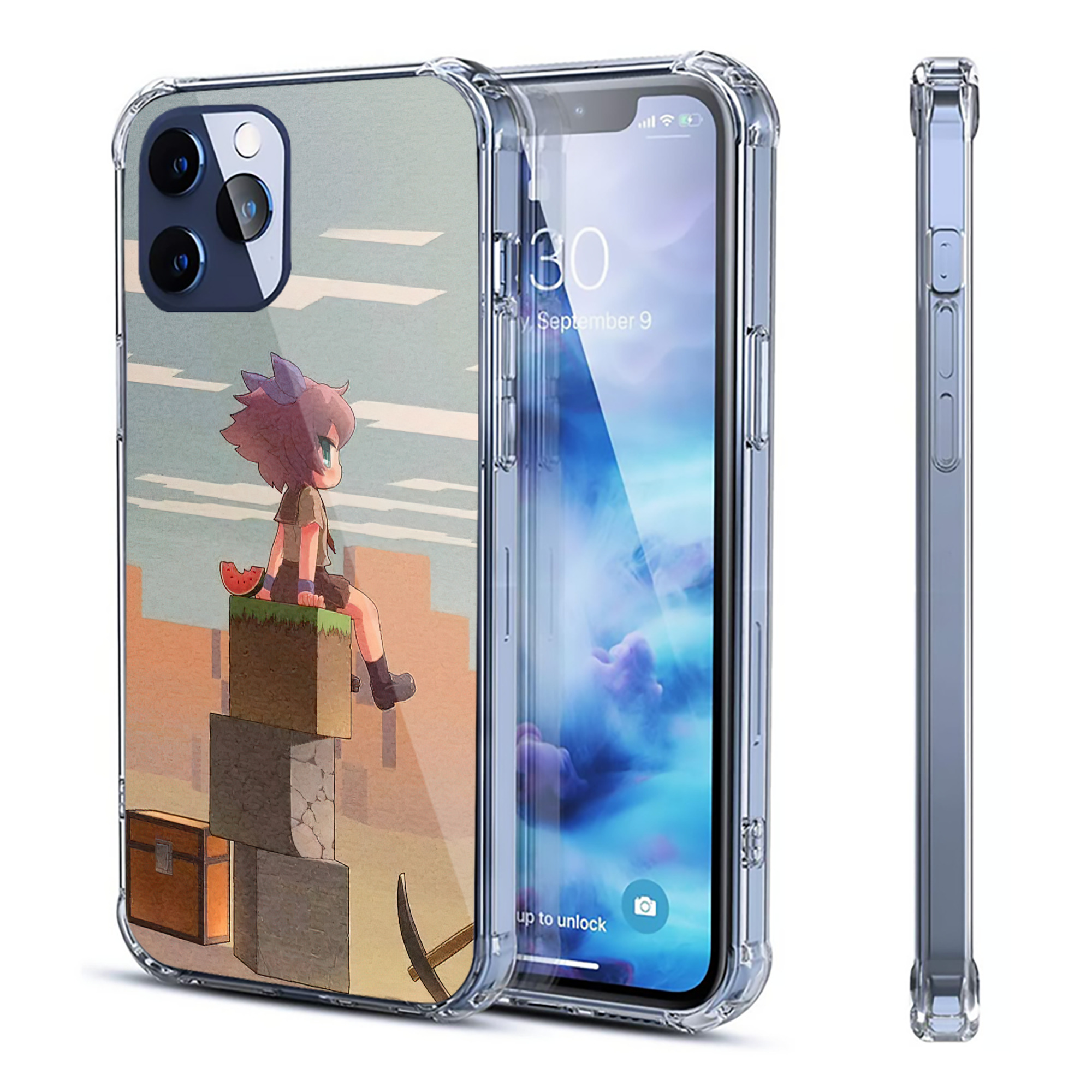 （画像用） マインクラフト ブロックの世界 Minecraft MC Block world 【iPhone 12シリーズ対応】透明スマホケース（クリアソフトケース）